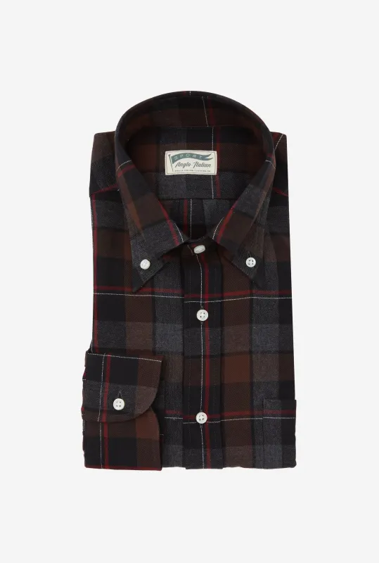 Button Down Sport Shirt Brushed Twill Rust Charcoal Red sold by Anglo Italian