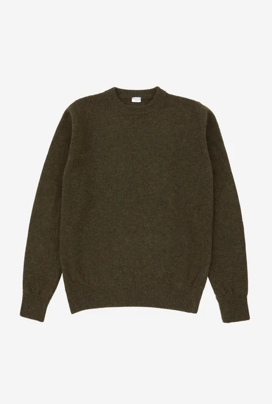Crewneck Lambswool Shetland Blend Green Melange sold by Anglo Italian