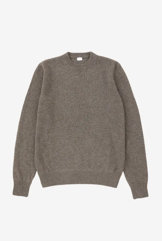 Crewneck Lambswool Shetland Blend Taupe sold by Anglo Italian