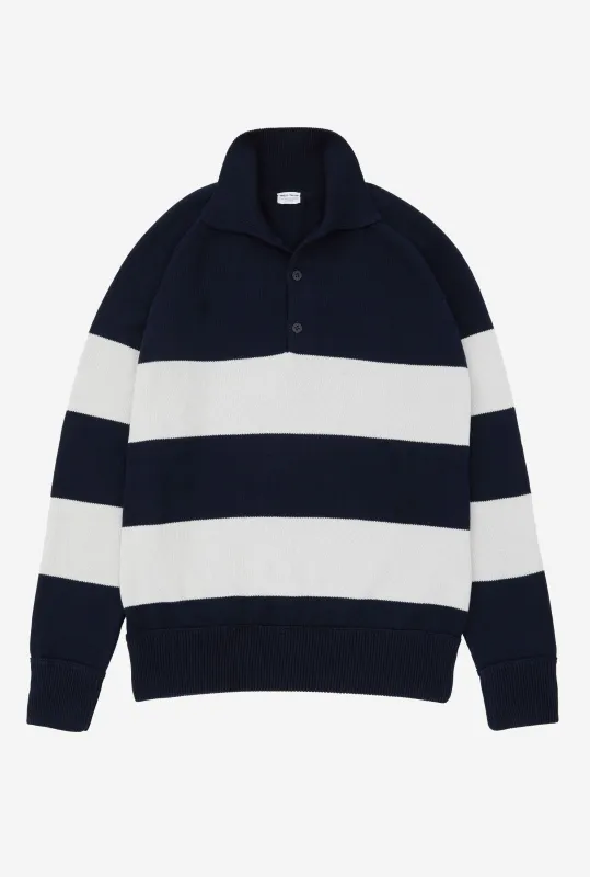 Raglan Polo Cotton Navy Grey Stripe sold by Anglo Italian