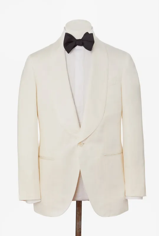 Tuxedo Jacket White Barathea Linen-Silk Shawl Lapel made by Anglo Italian