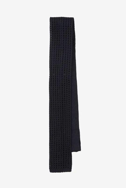 Knit Tie Silk Navy made by Anglo Italian