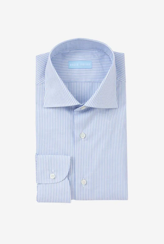 Spread Collar Shirt Zephyr Cotton-Linen University Stripe made by Anglo Italian