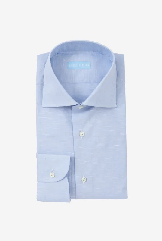 Spread Collar Shirt Zephyr Cotton-Linen Blue sold by Anglo Italian