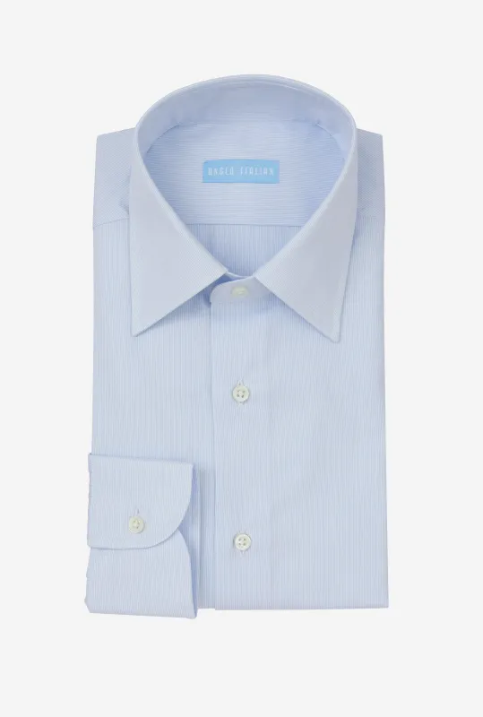 Point Collar Shirt Cotton Poplin White Blue Hairstripe made by Anglo Italian