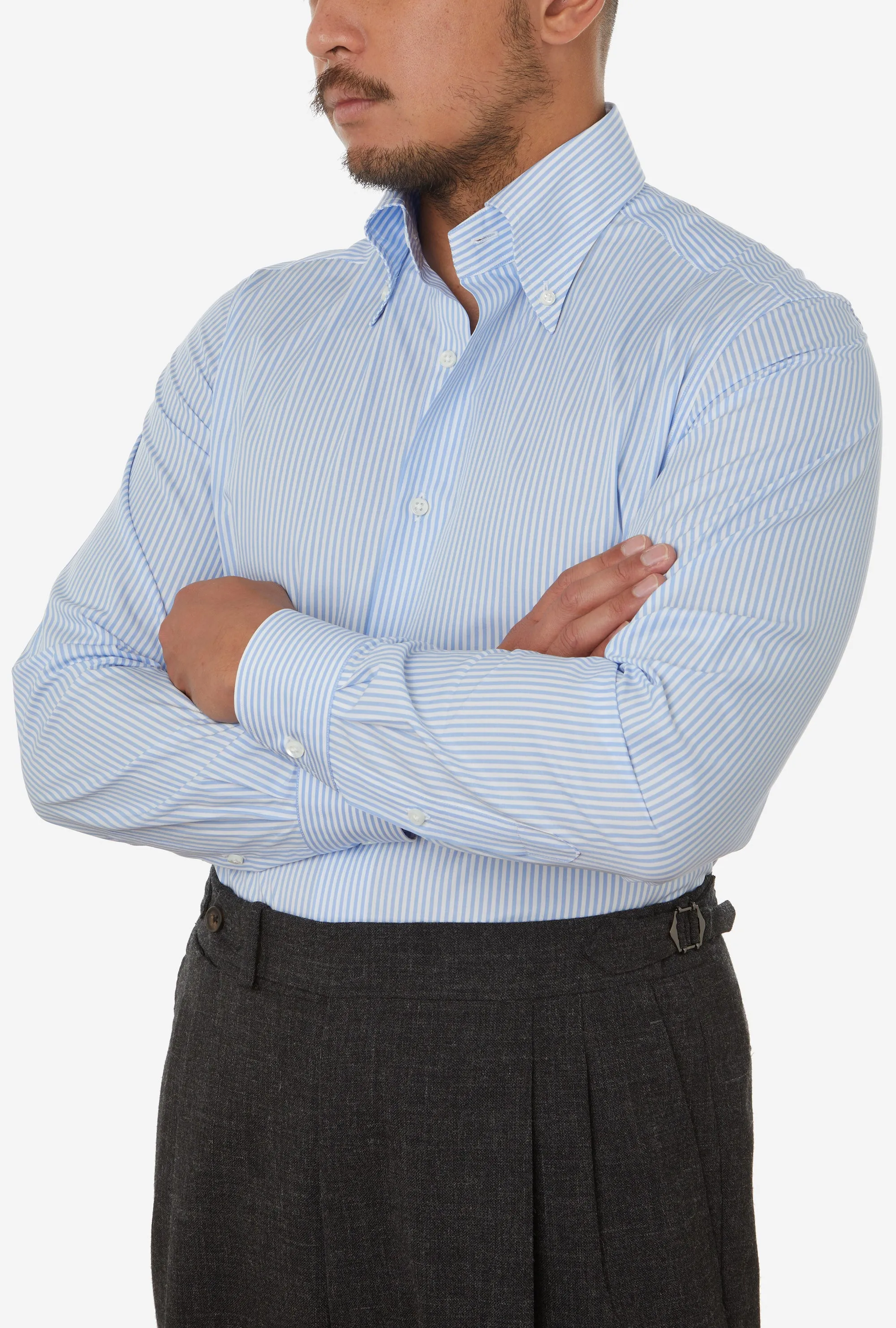 Button Down Cotton Poplin Shirt Sky Blue Stripe sold by Anglo Italian product image thumbnail 3