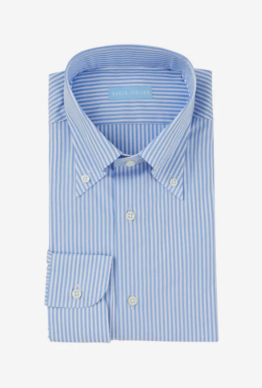 Button Down Cotton Poplin Shirt Sky Blue Stripe sold by Anglo Italian