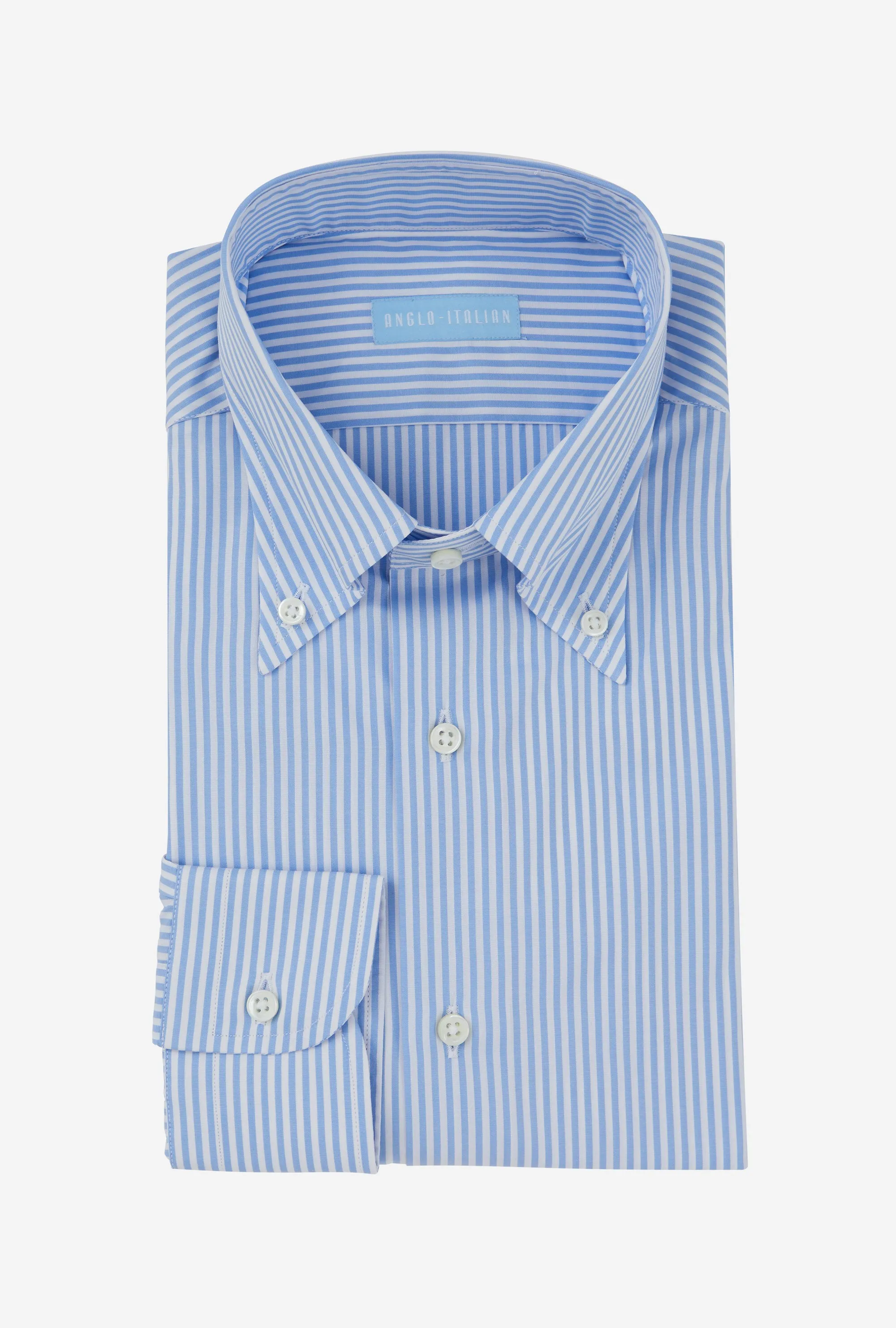 Button Down Cotton Poplin Shirt Sky Blue Stripe sold by Anglo Italian