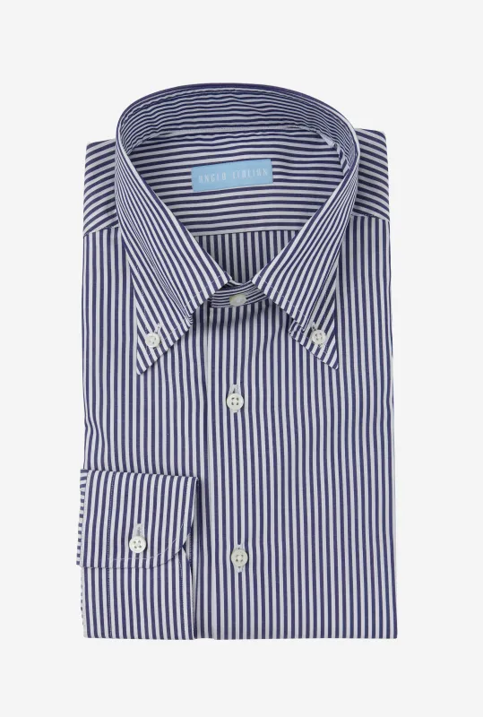 Button Down Cotton Poplin Shirt Navy Stripe sold by Anglo Italian