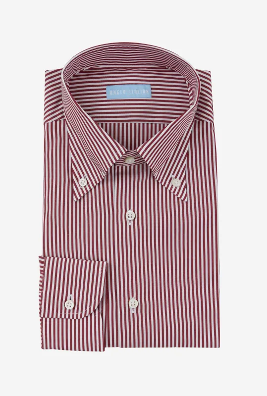 Button Down Cotton Poplin Shirt Red Stripe sold by Anglo Italian
