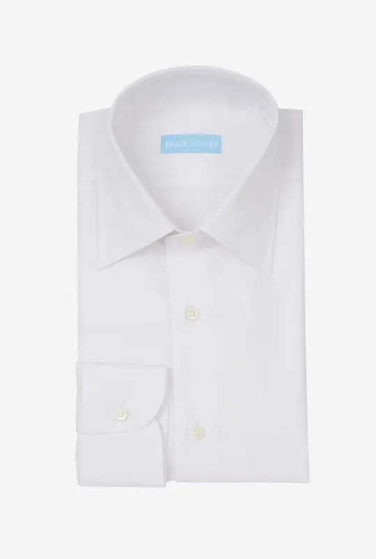 Point Collar Shirt Cotton Poplin White made by Anglo Italian