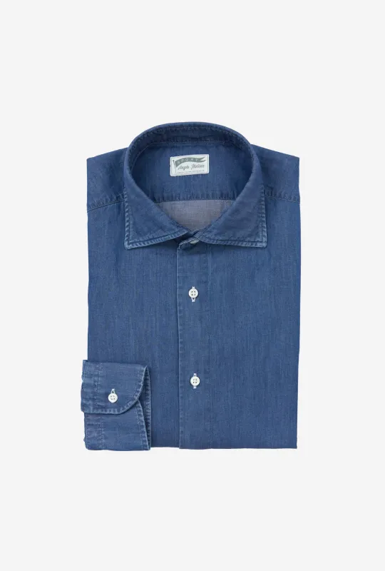 Spread Collar Shirt Mid Wash Denim sold by Anglo Italian