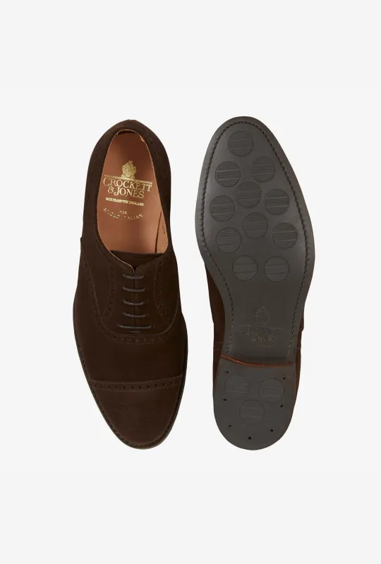 Crockett & Jones Hurlingham Oxford Dark Brown Suede City Sole made by Anglo Italian