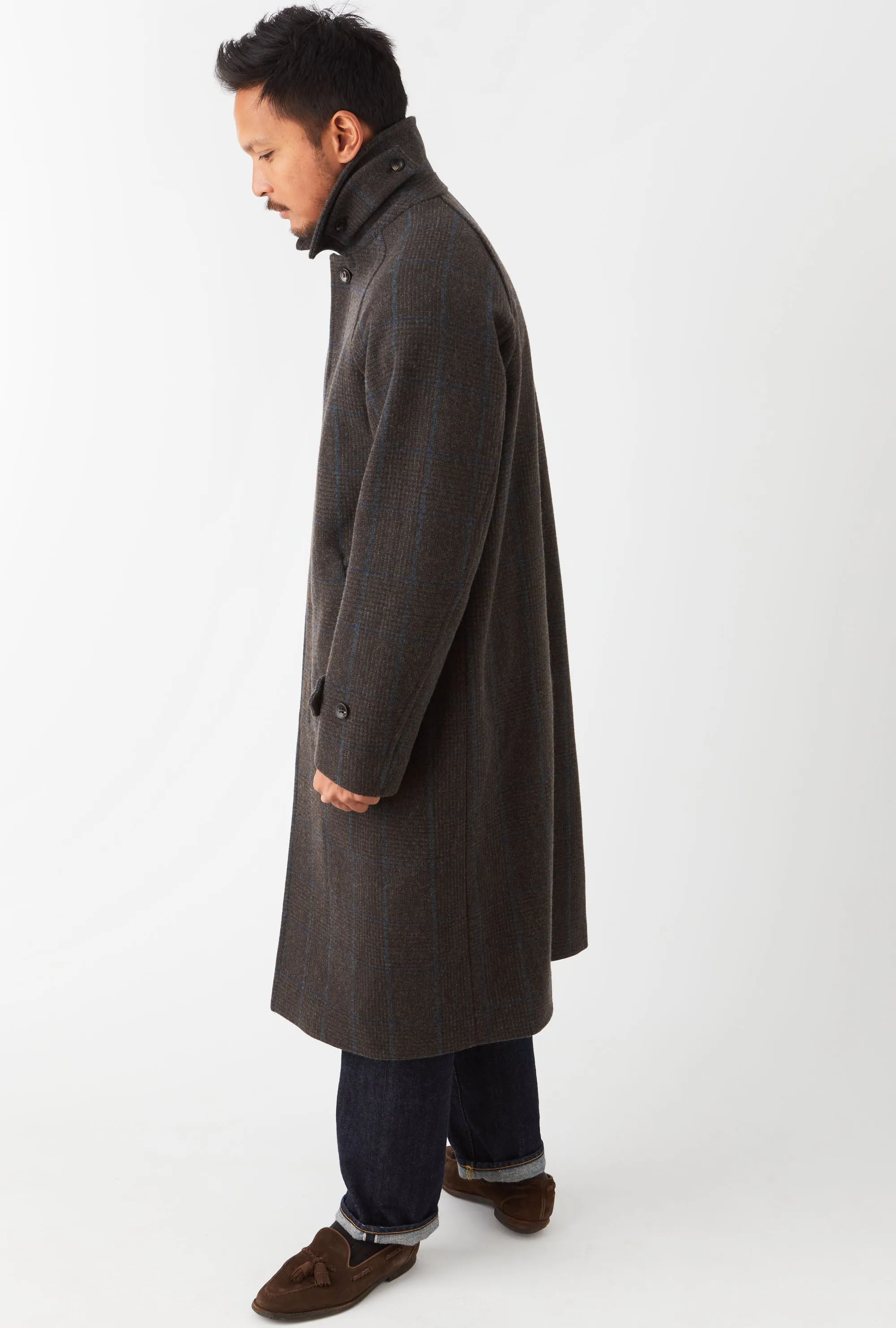 Raglan Sleeve Overcoat Wool Brown Glen Plaid Blue Overcheck sold by Anglo Italian product image thumbnail 4