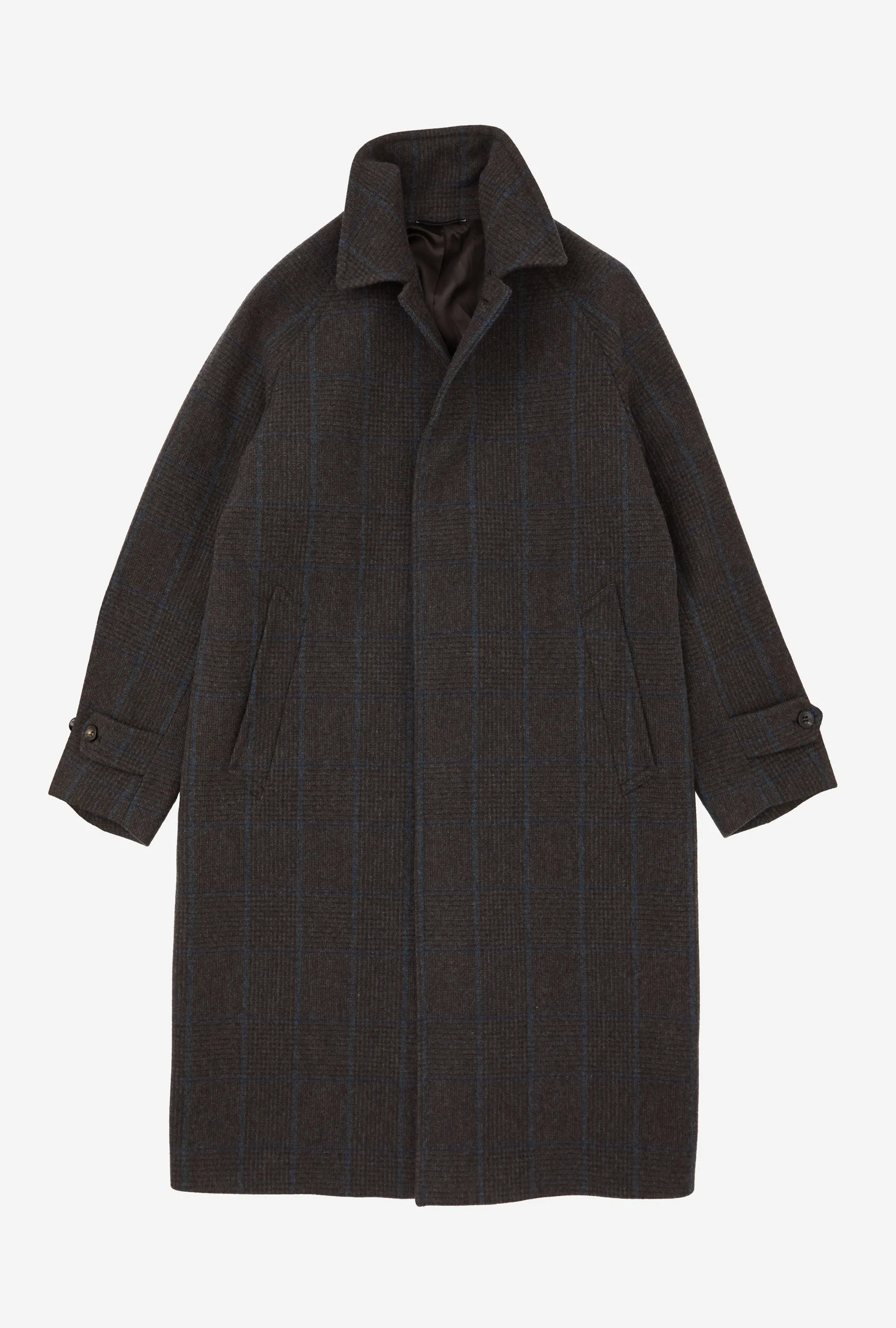Raglan Sleeve Overcoat Wool Brown Glen Plaid Blue Overcheck sold by Anglo Italian