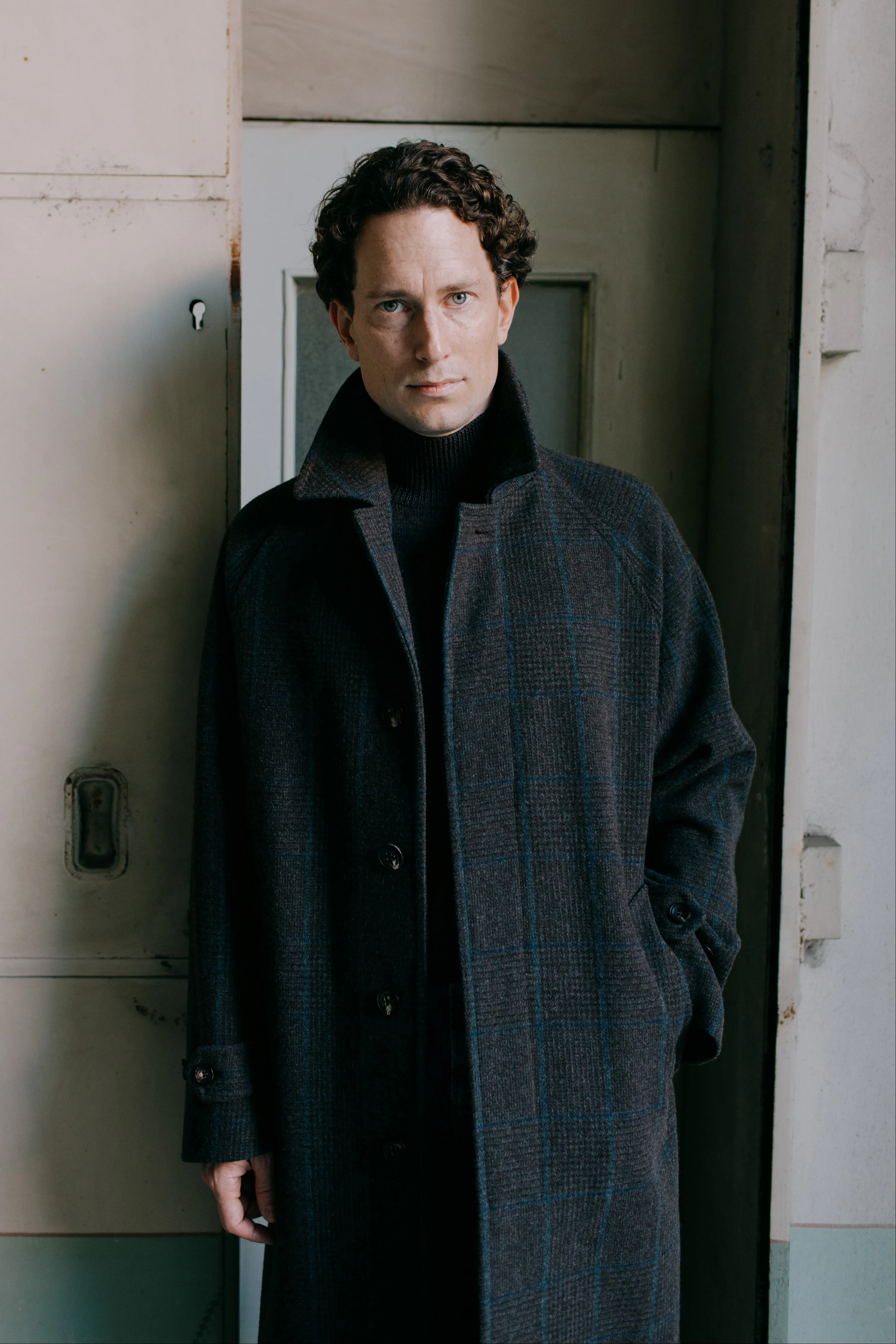 Raglan Sleeve Overcoat Wool Brown Glen Plaid Blue Overcheck sold by Anglo Italian product image thumbnail 3