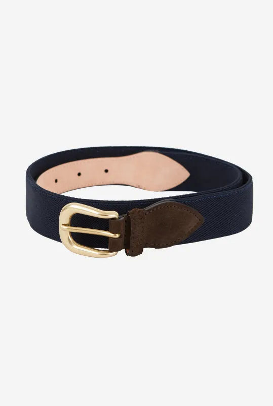 Webbed Belt Canvas Suede Navy sold by Anglo Italian