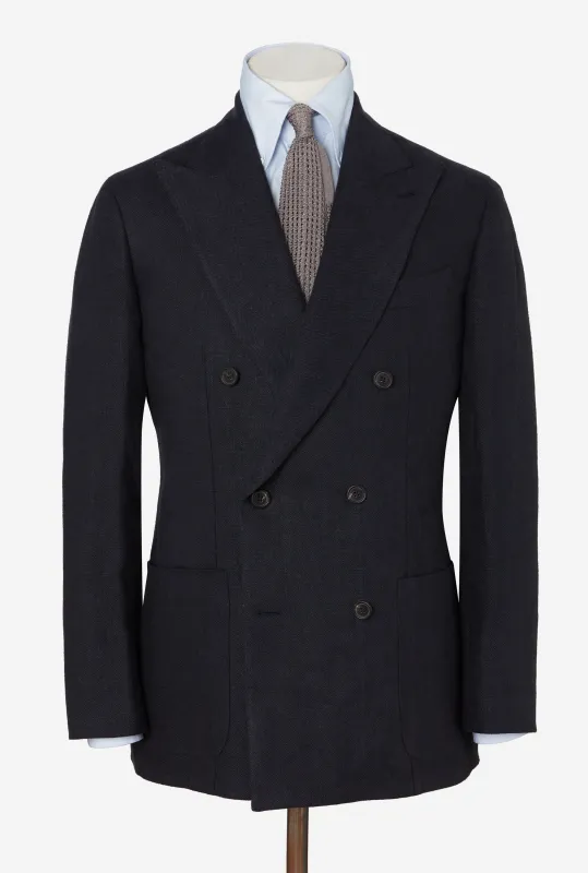 Sport Jacket Double Breasted Navy Linen Hopsack made by Anglo Italian