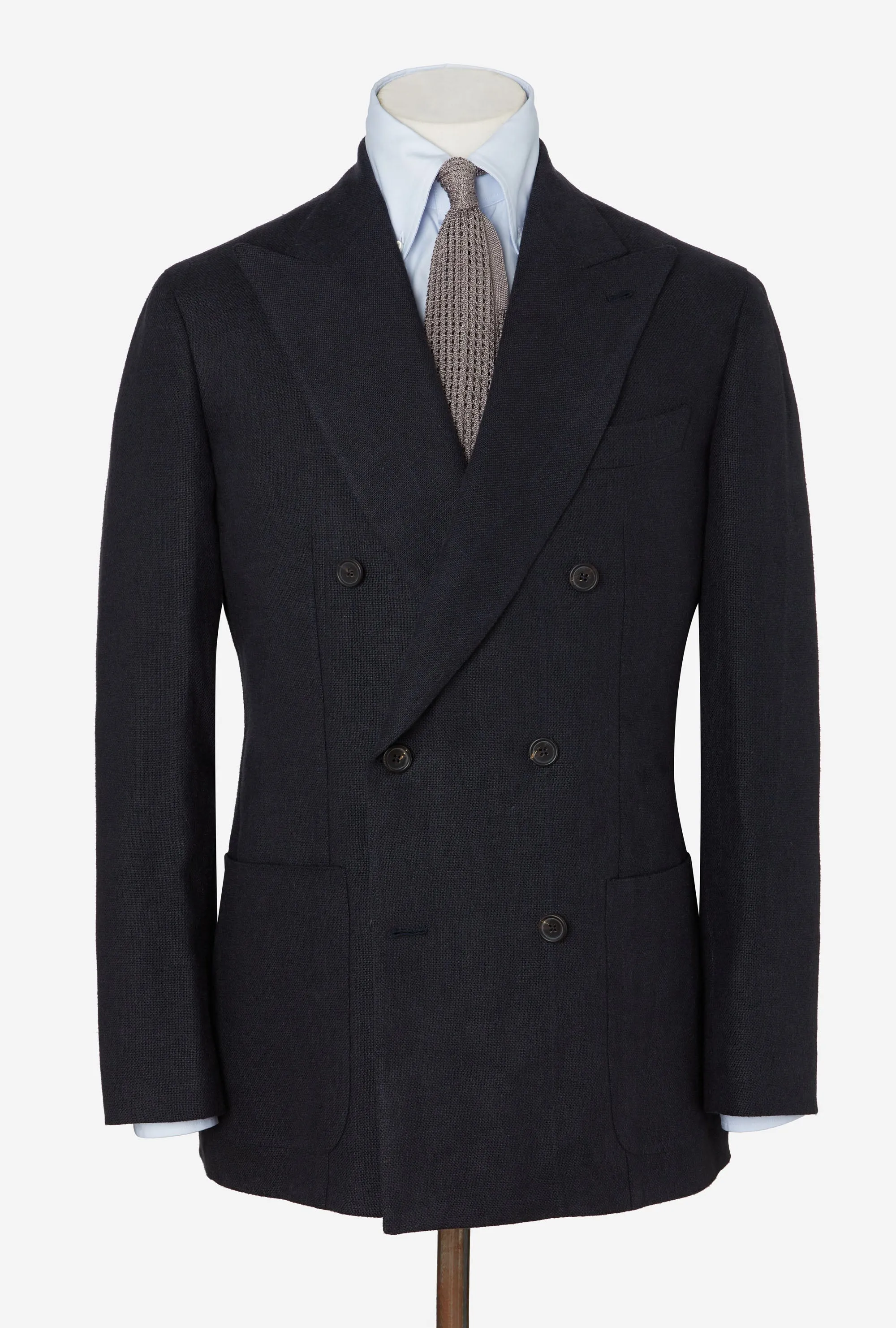 Sport Jacket Double Breasted Navy Linen Hopsack sold by Anglo Italian