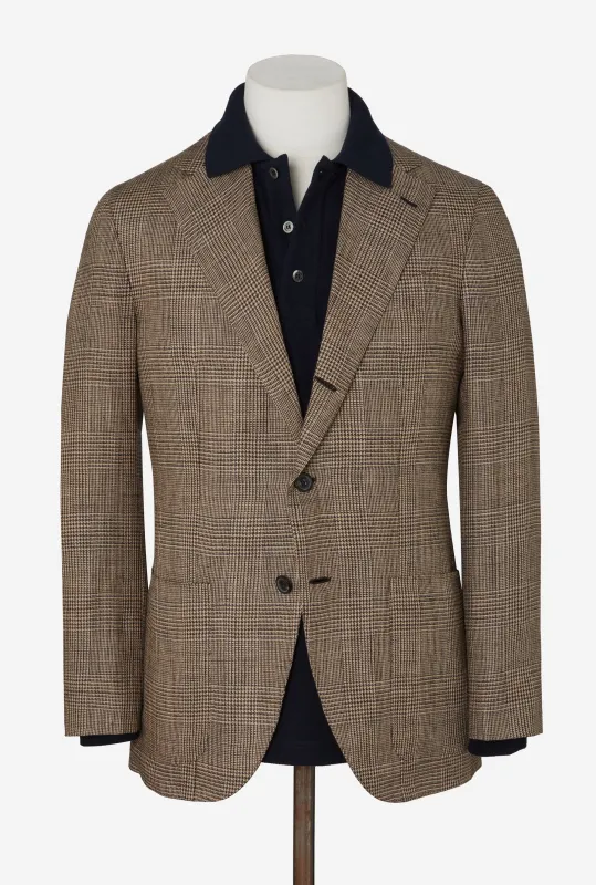 Sport Jacket Silk-Linen Sand Glen Plaid Royal Blue Overcheck sold by Anglo Italian