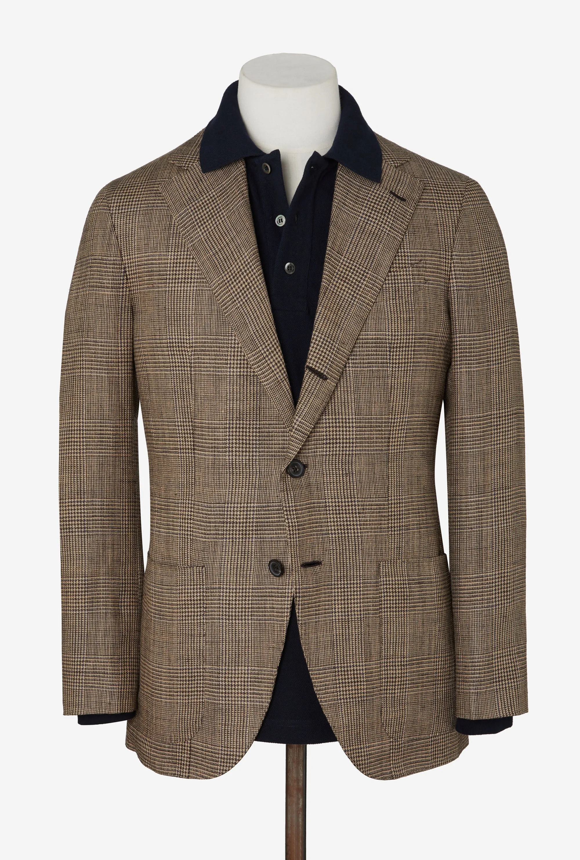 Sport Jacket Silk-Linen Sand Glen Plaid Royal Blue Overcheck sold by Anglo Italian