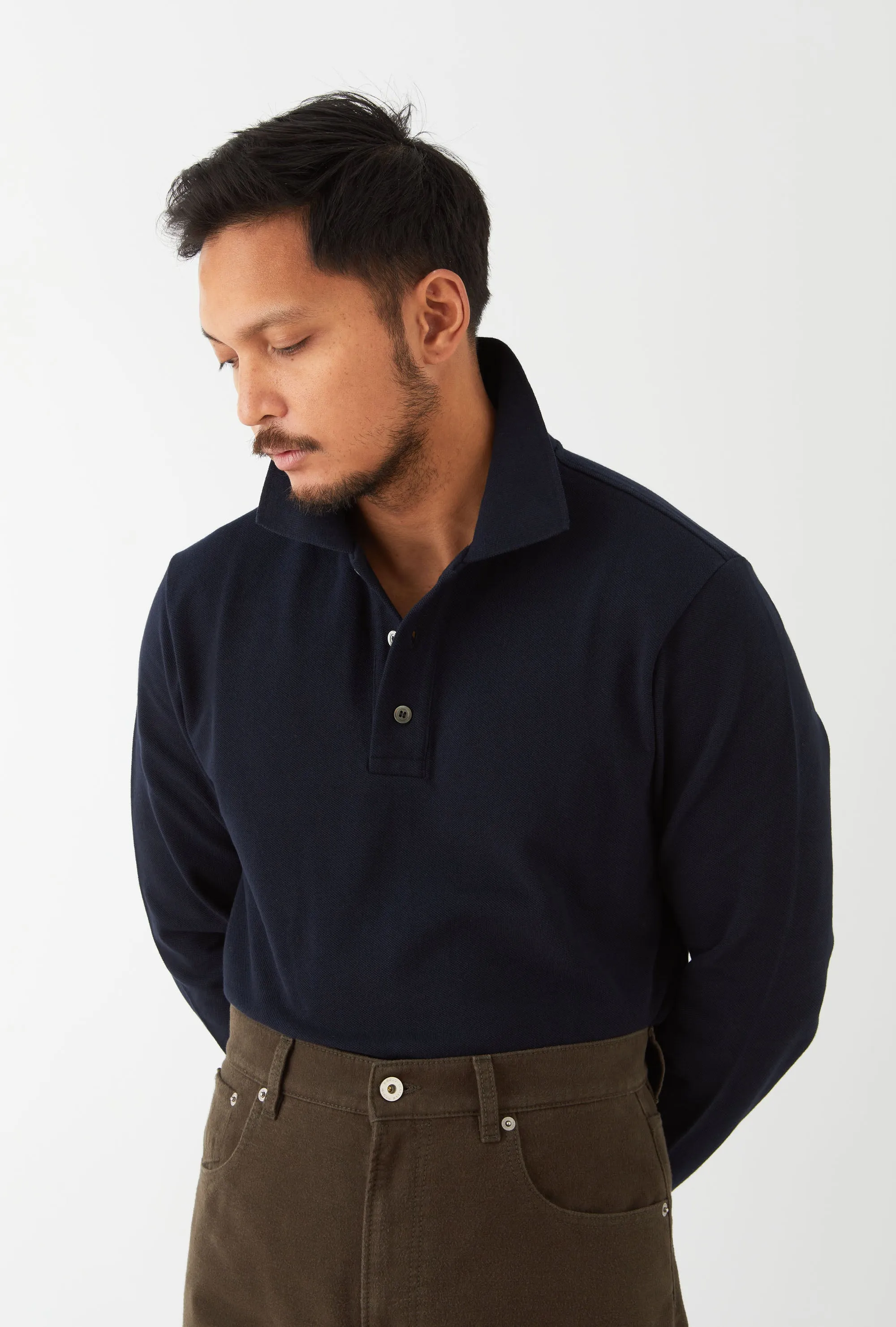 Polo Shirt Long Sleeve Navy sold by Anglo Italian product image thumbnail 2