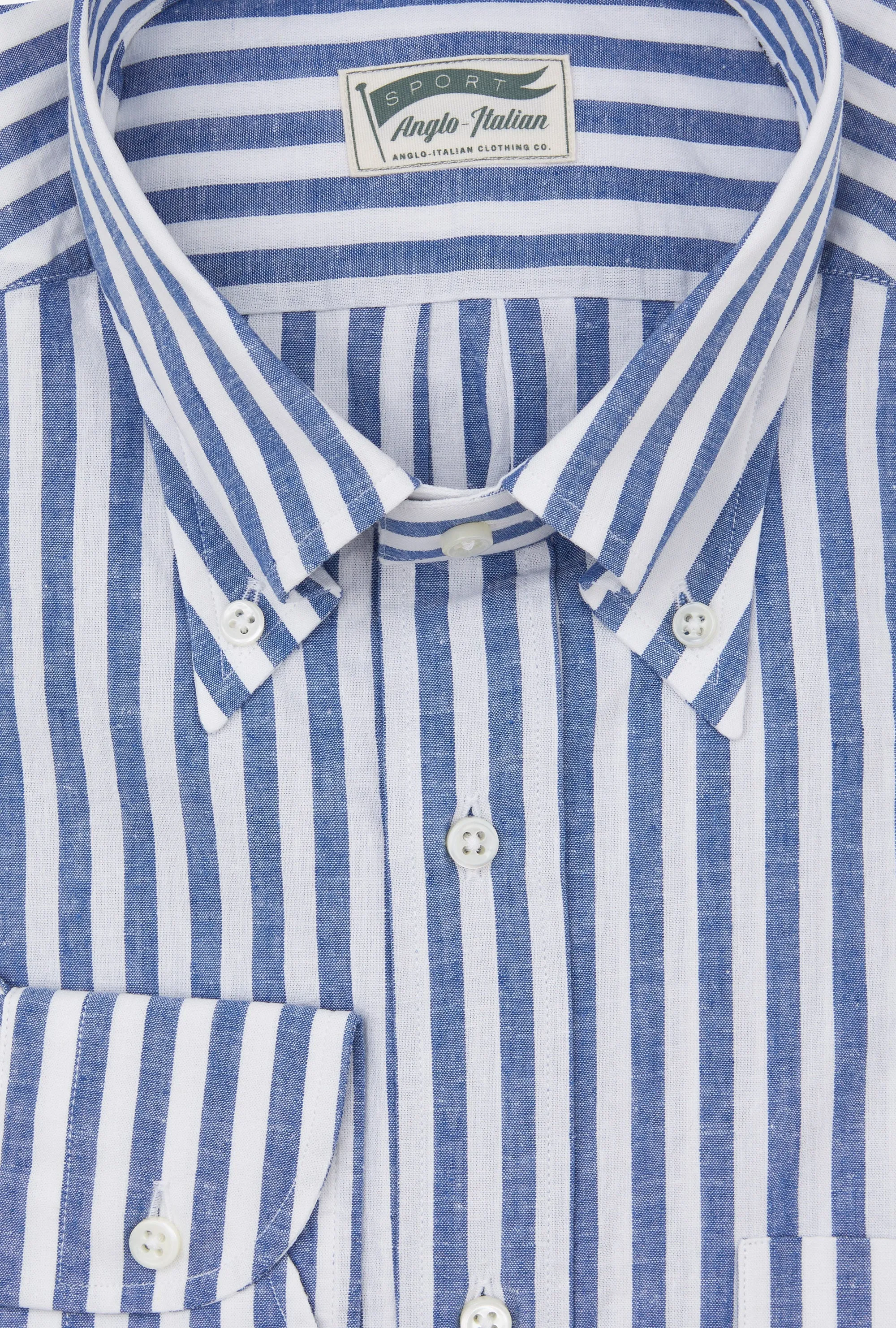 Button Down Sport Shirt Cotton-Linen Blue Butchers Stripe sold by Anglo Italian product image thumbnail 3