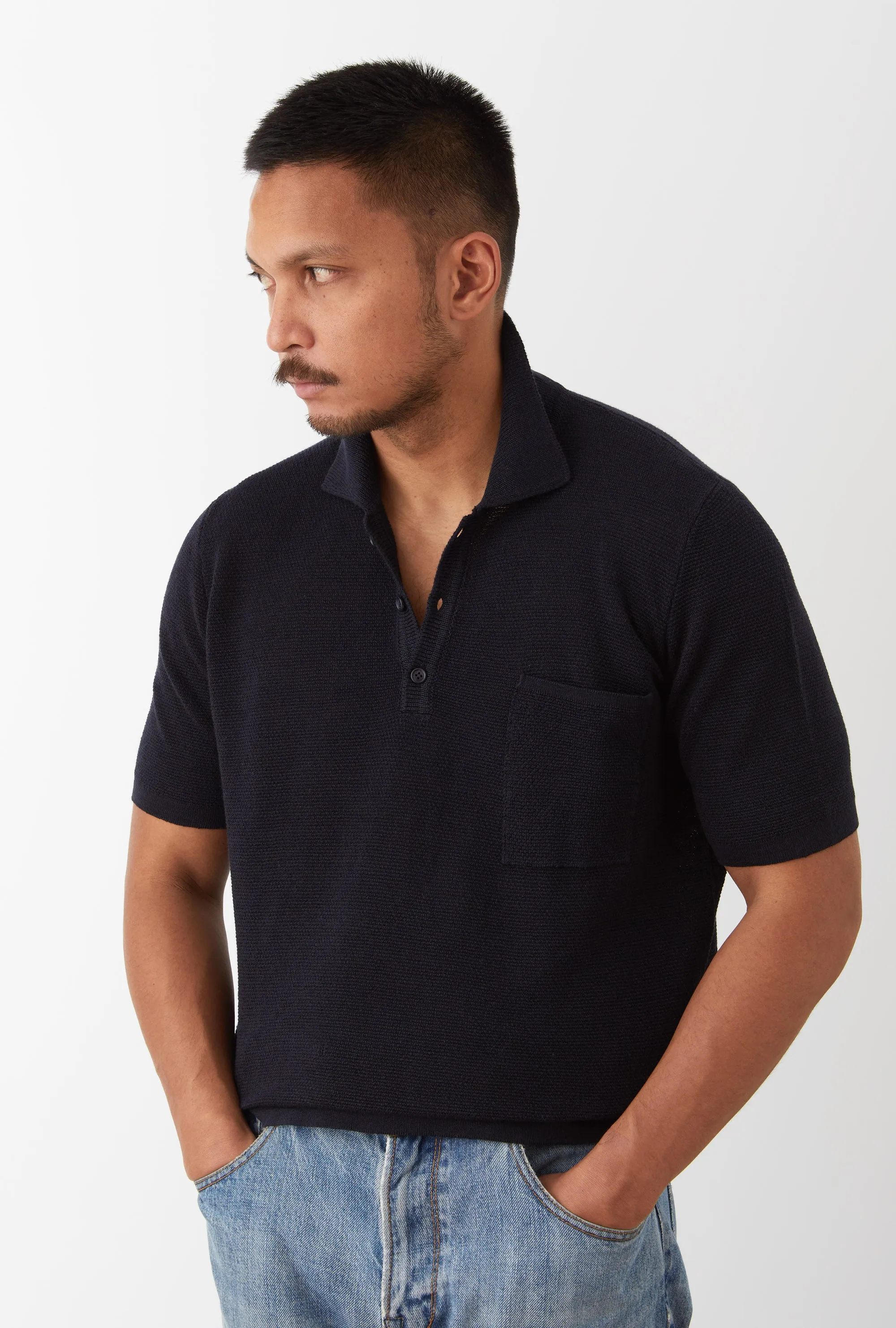 Knitted Polo Cotton Linen Navy sold by Anglo Italian product image thumbnail 2