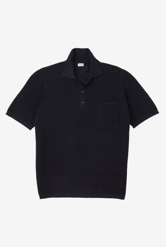 Knitted Polo Cotton Linen Navy sold by Anglo Italian
