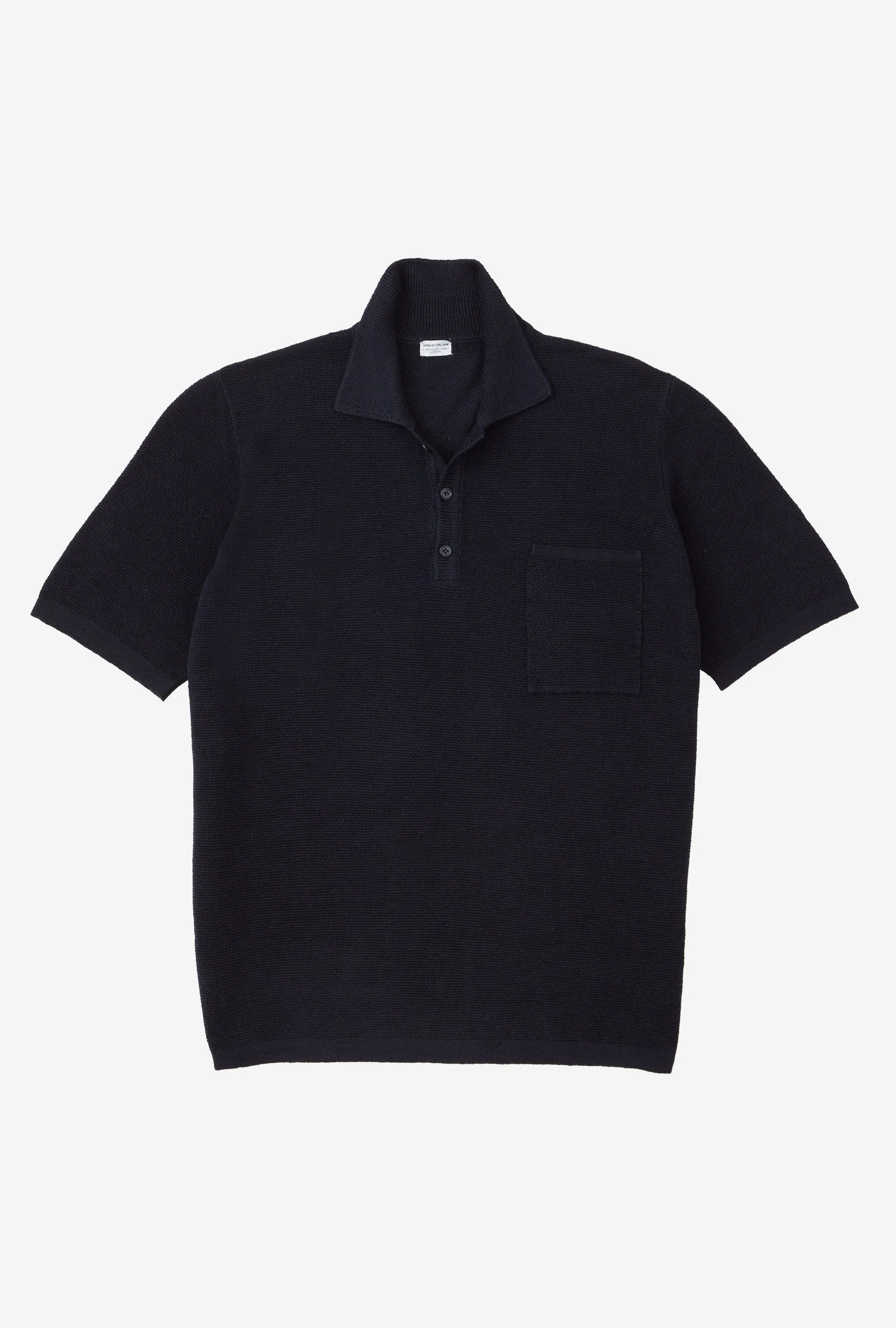 Knitted Polo Cotton Linen Navy sold by Anglo Italian