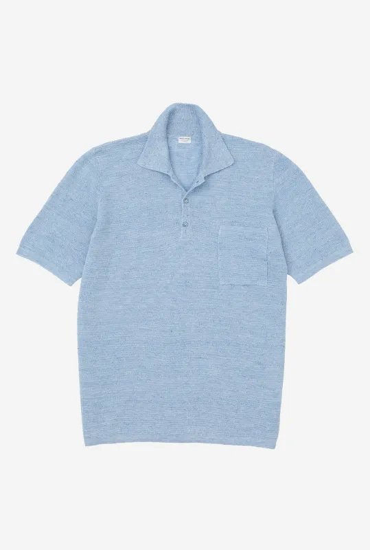Knitted Polo Cotton Linen Sky Blue sold by Anglo Italian