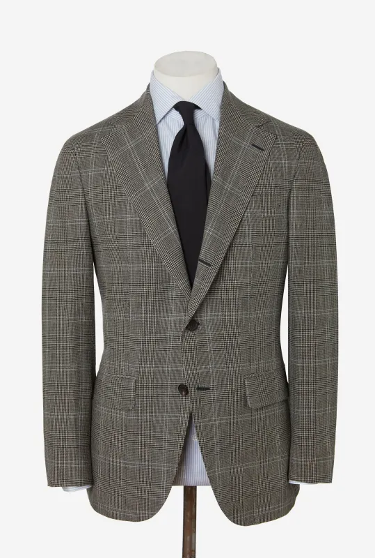 Suit Single Breasted Grey Glen Plaid Sky Overcheck Wool-Linen made by Anglo Italian