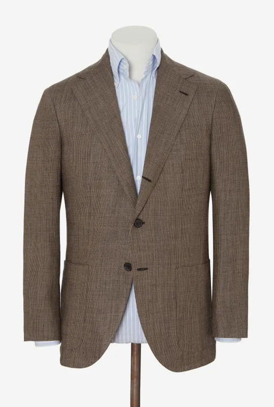 Sport Jacket Silk-Linen Sand Tickweave Blue Overcheck made by Anglo Italian
