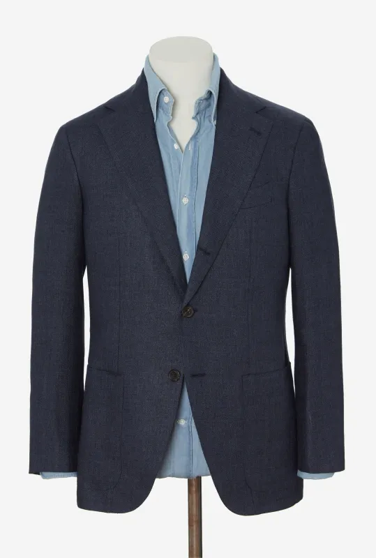 Sport Jacket Silk-Linen Navy Herringbone sold by Anglo Italian