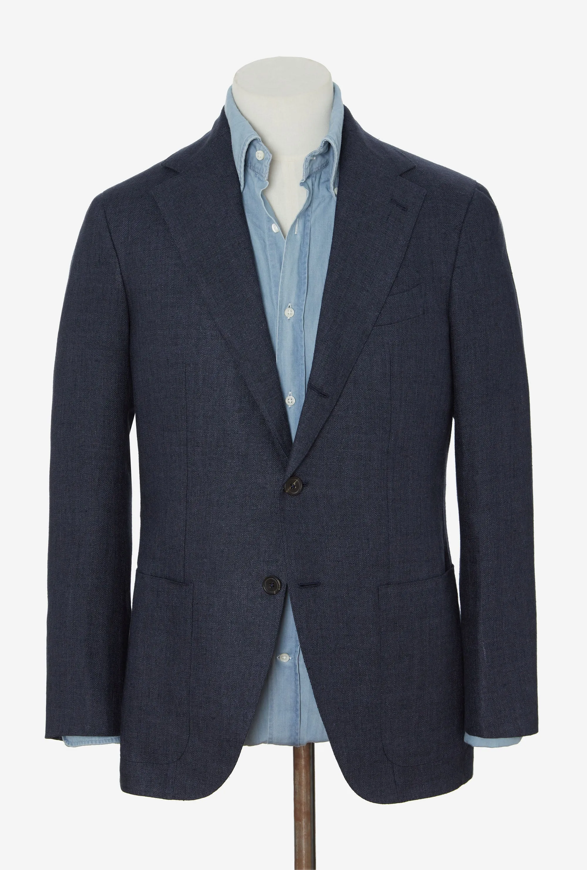Sport Jacket Silk-Linen Navy Herringbone sold by Anglo Italian