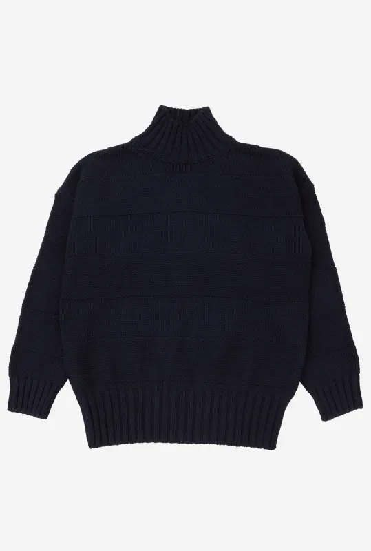 Mockneck Heavy Cotton Navy Stripe made by Anglo Italian