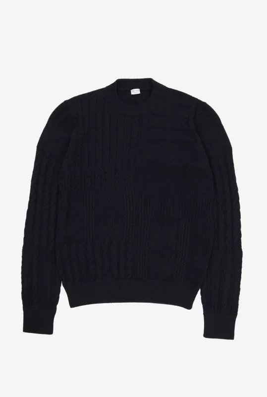 Crewneck Heavy Cotton Navy Patchwork made by Anglo Italian