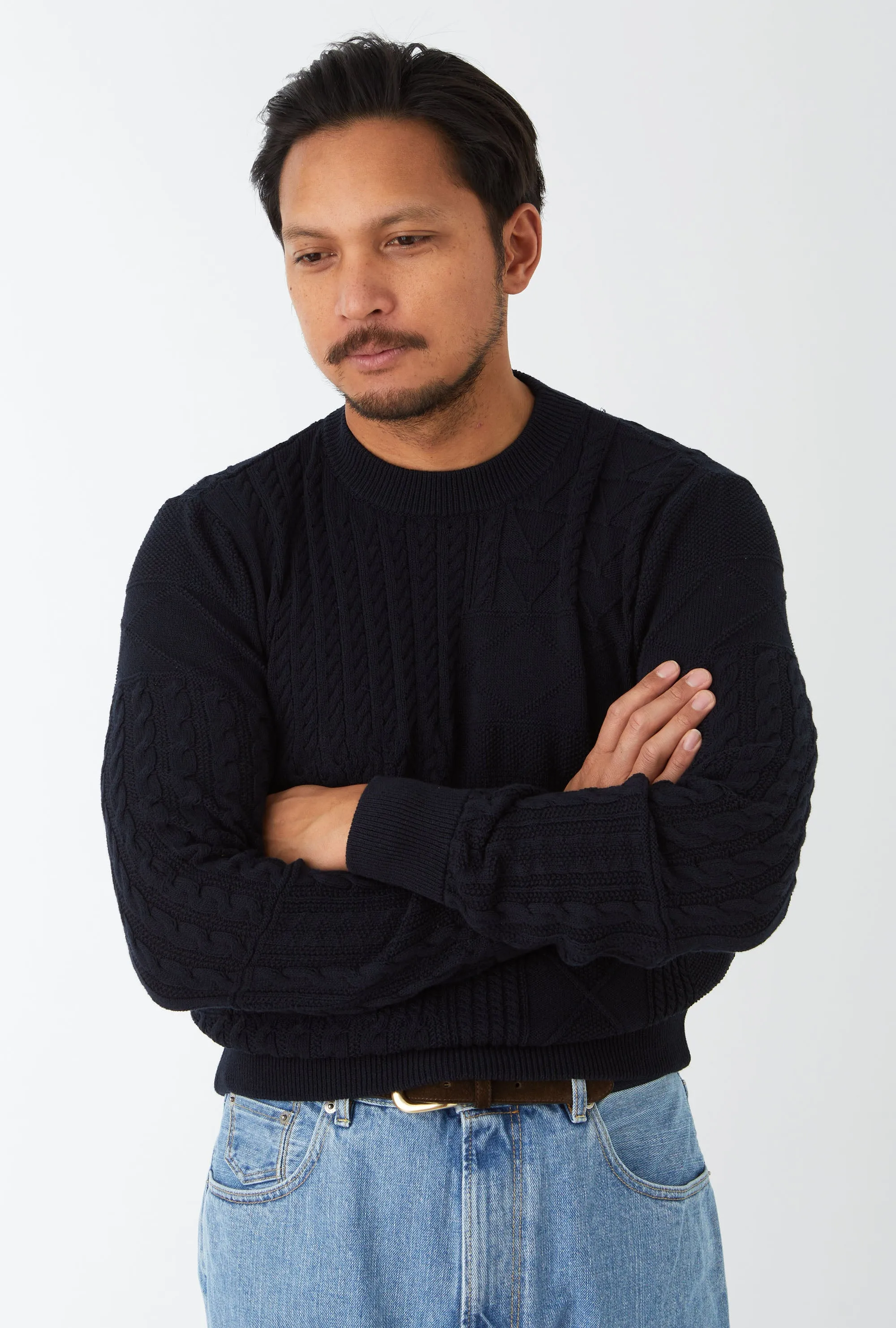 Crewneck Heavy Cotton Navy Patchwork sold by Anglo Italian product image thumbnail 2