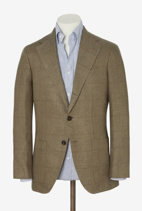 Sport Jacket Linen Sand Twill Bronze Windowpane made by Anglo Italian