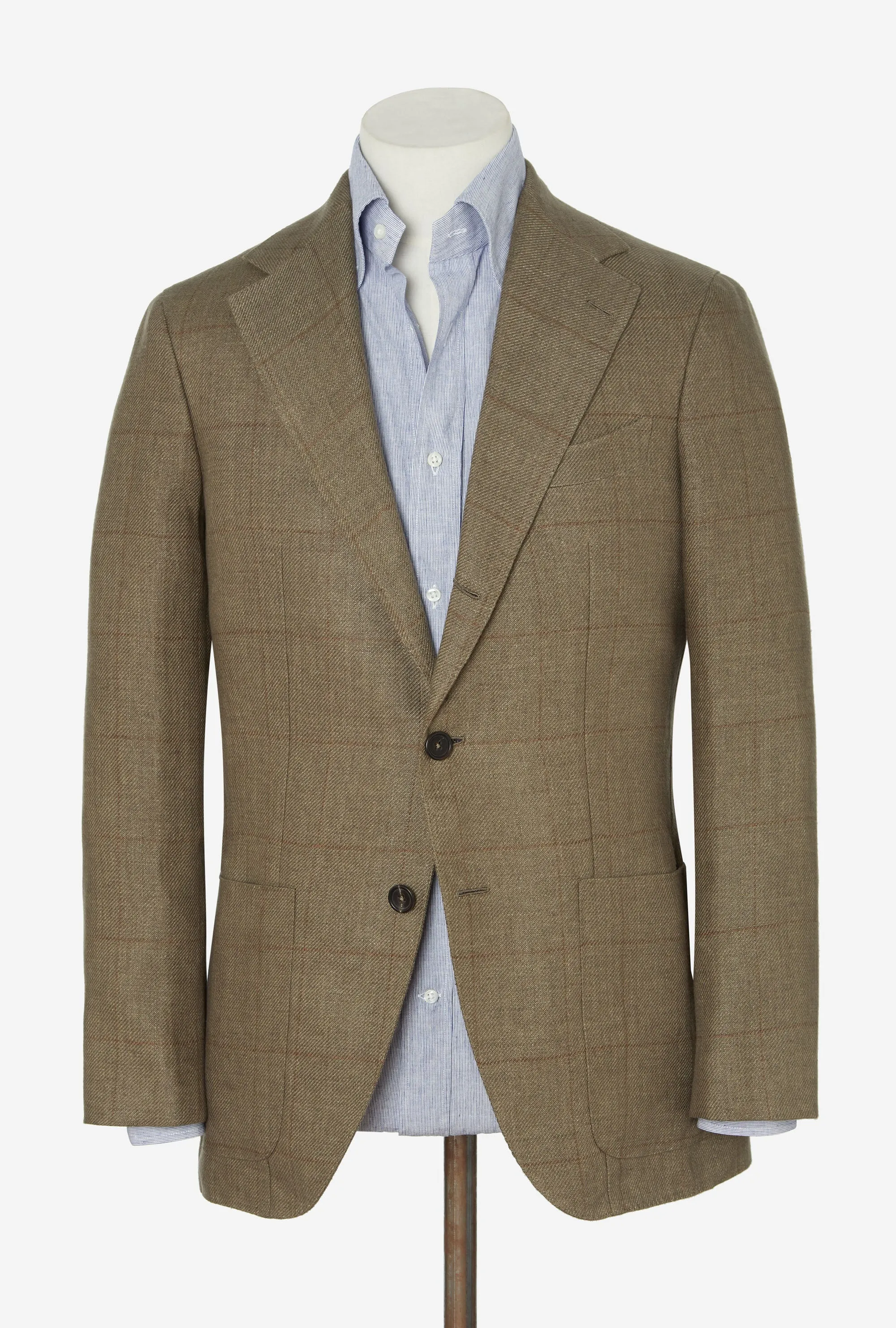 Sport Jacket Linen Sand Twill Bronze Windowpane sold by Anglo Italian