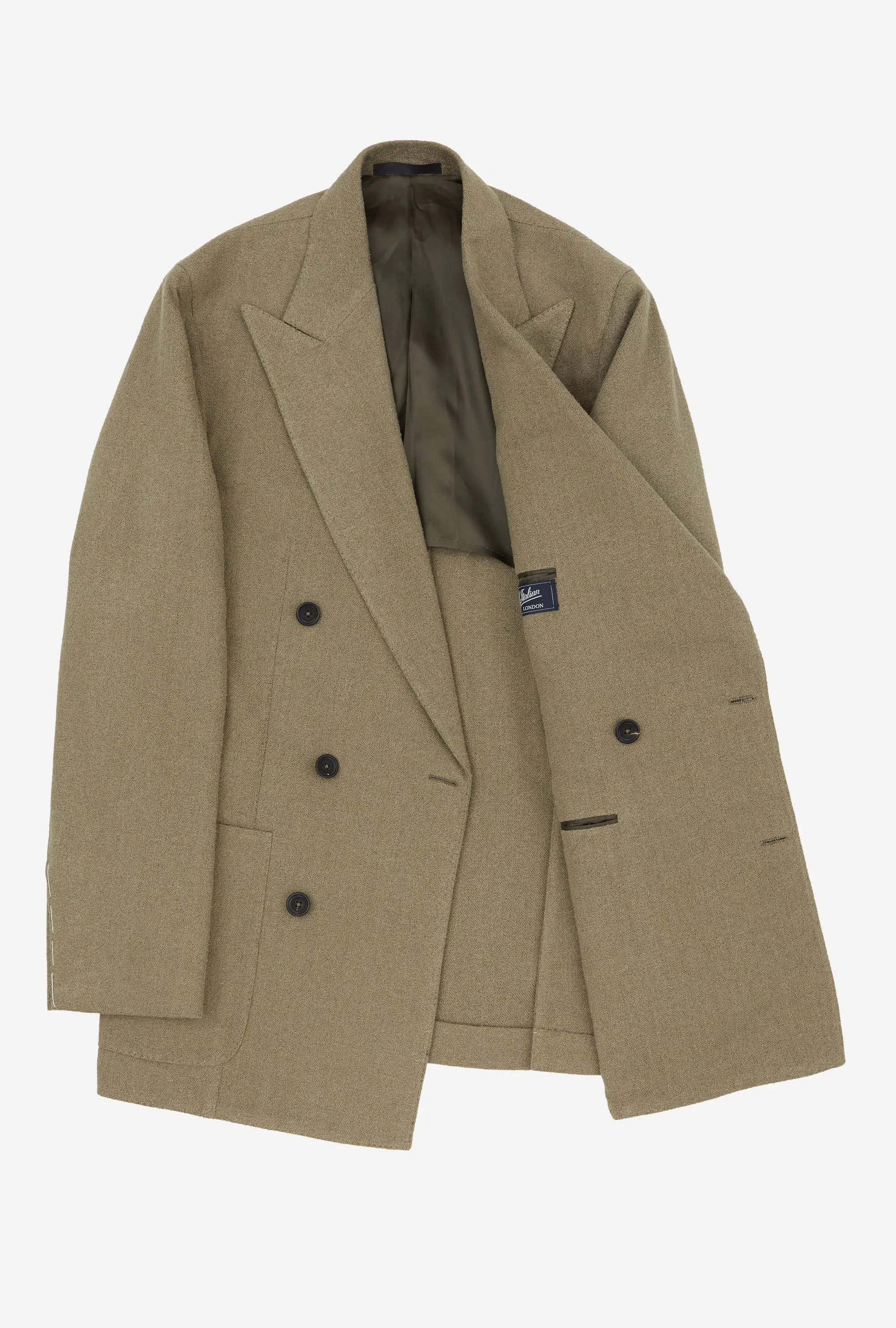 Sport Jacket Double Breasted Olive Silk Linen Basketweave sold by Anglo Italian product image thumbnail 4