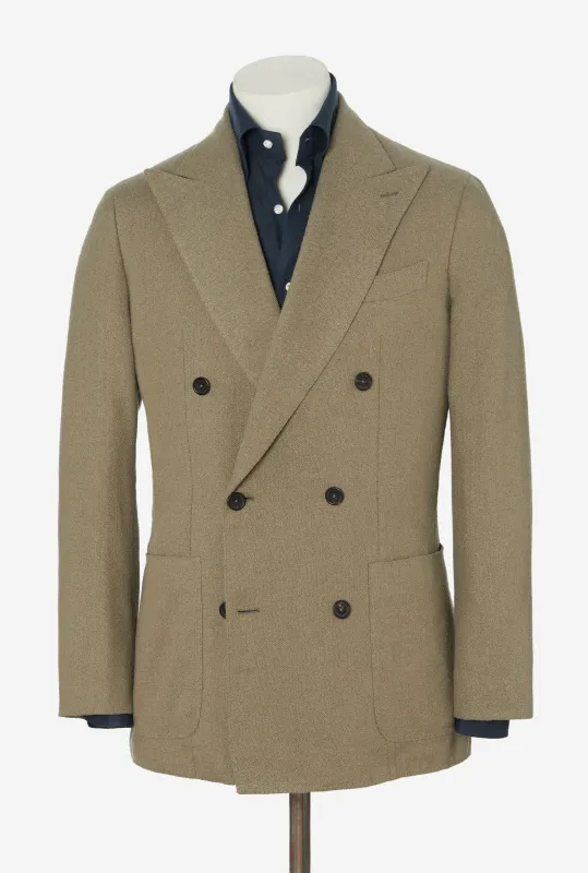 Sport Jacket Double Breasted Olive Silk Linen Basketweave made by Anglo Italian