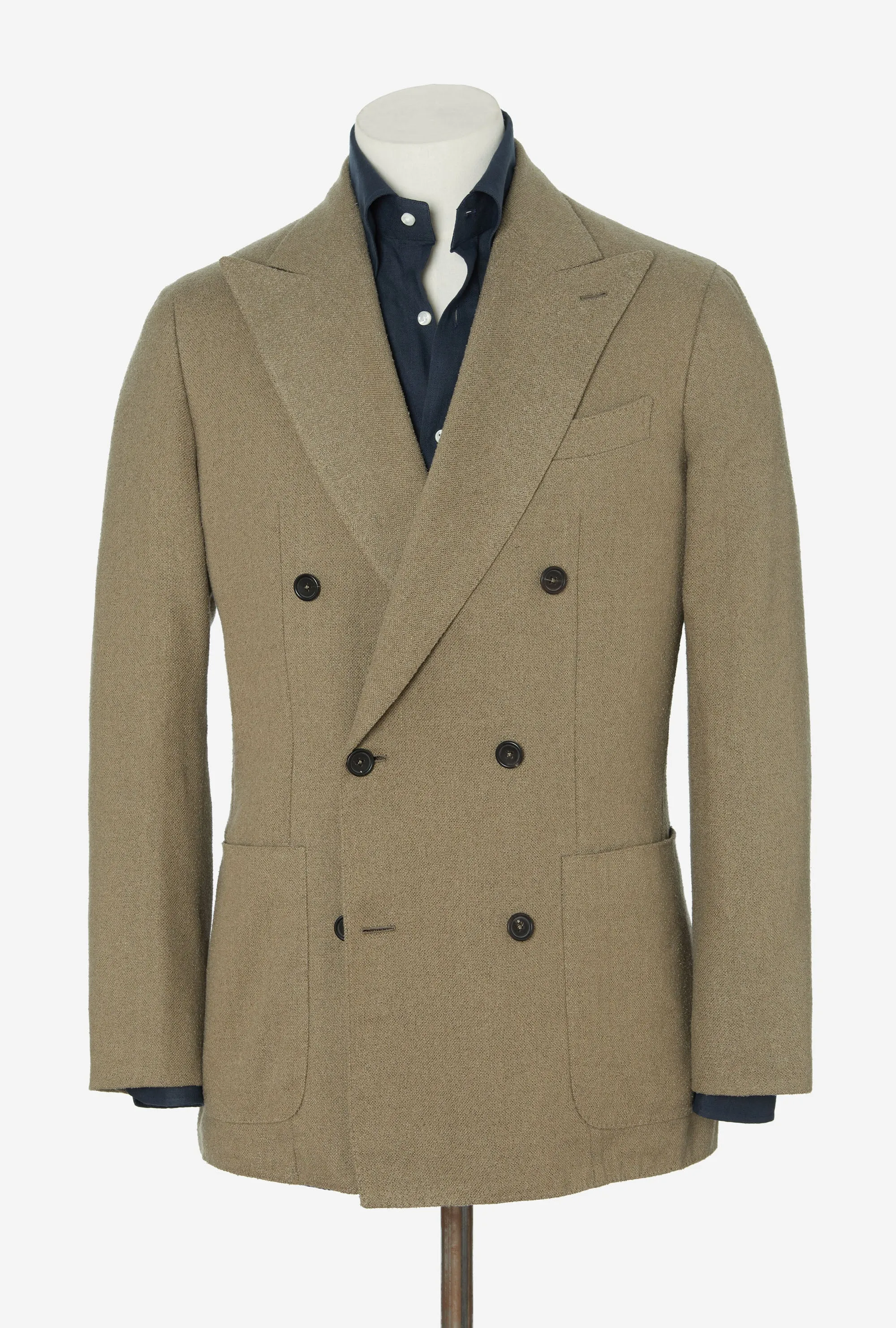 Sport Jacket Double Breasted Olive Silk Linen Basketweave sold by Anglo Italian