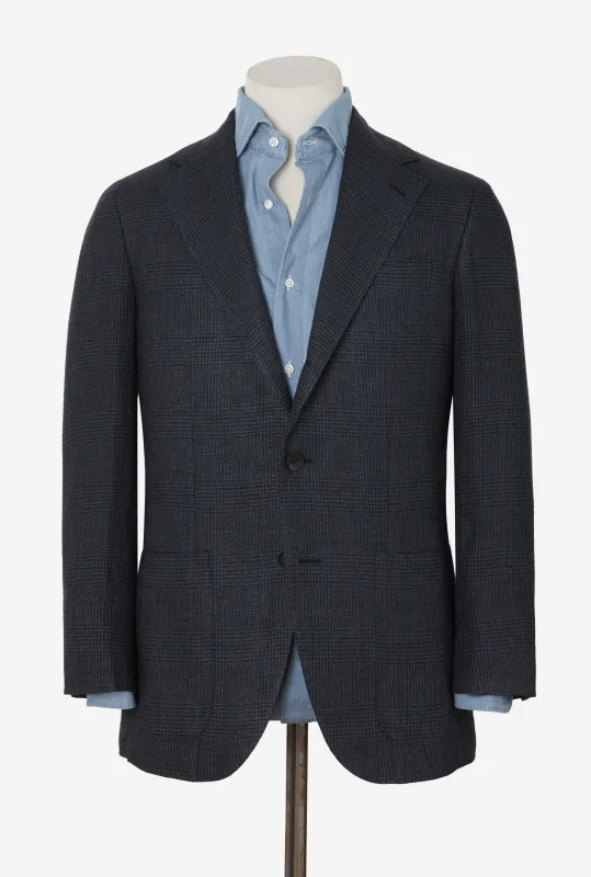Sport Jacket Silk Linen Navy Glen Plaid made by Anglo Italian