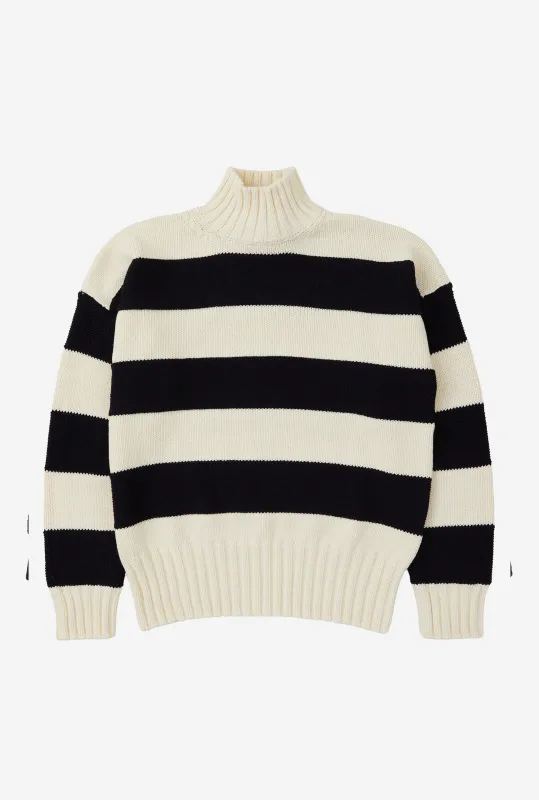 Mockneck Heavy Cotton Ecru Navy Stripe made by Anglo Italian