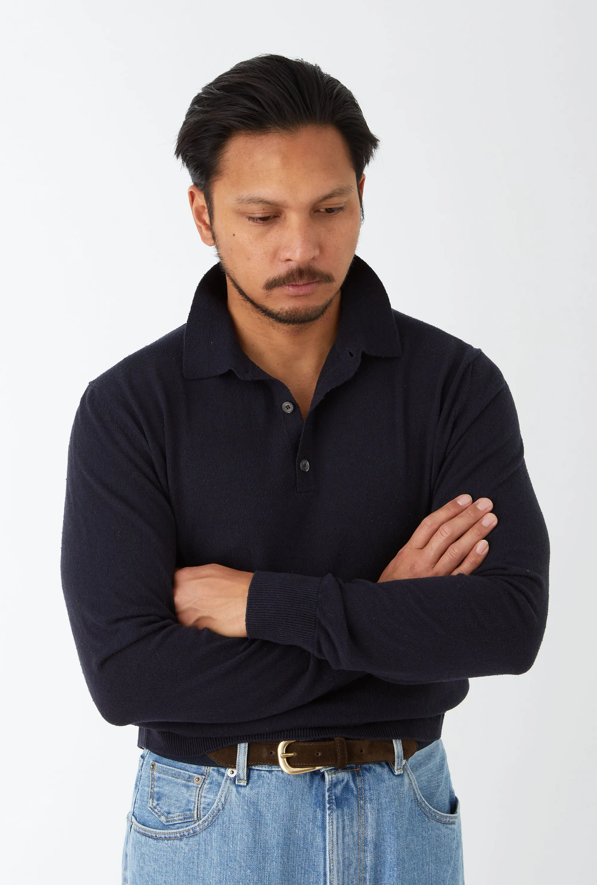 Knitted Polo Silk Navy sold by Anglo Italian product image thumbnail 2