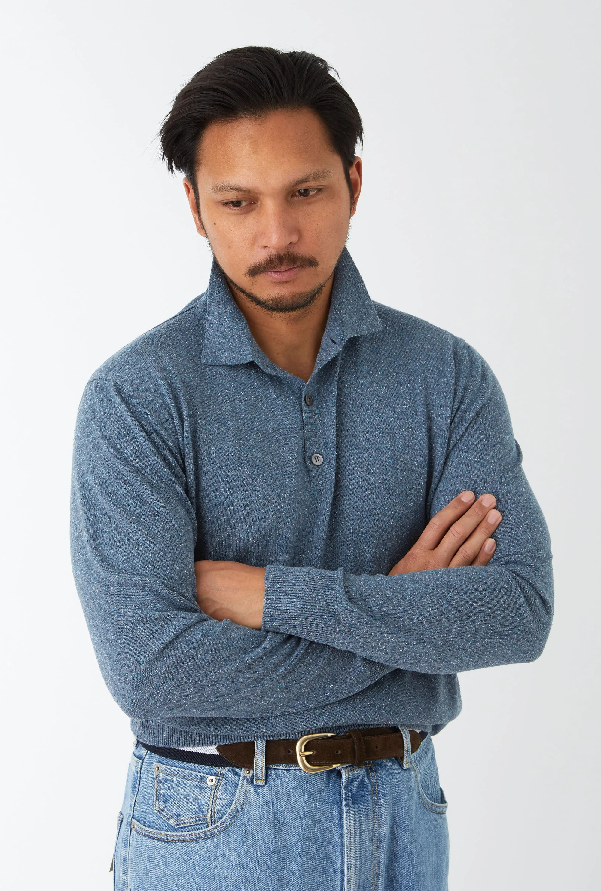 Knitted Polo Silk Airforce Blue Melange sold by Anglo Italian product image thumbnail 2