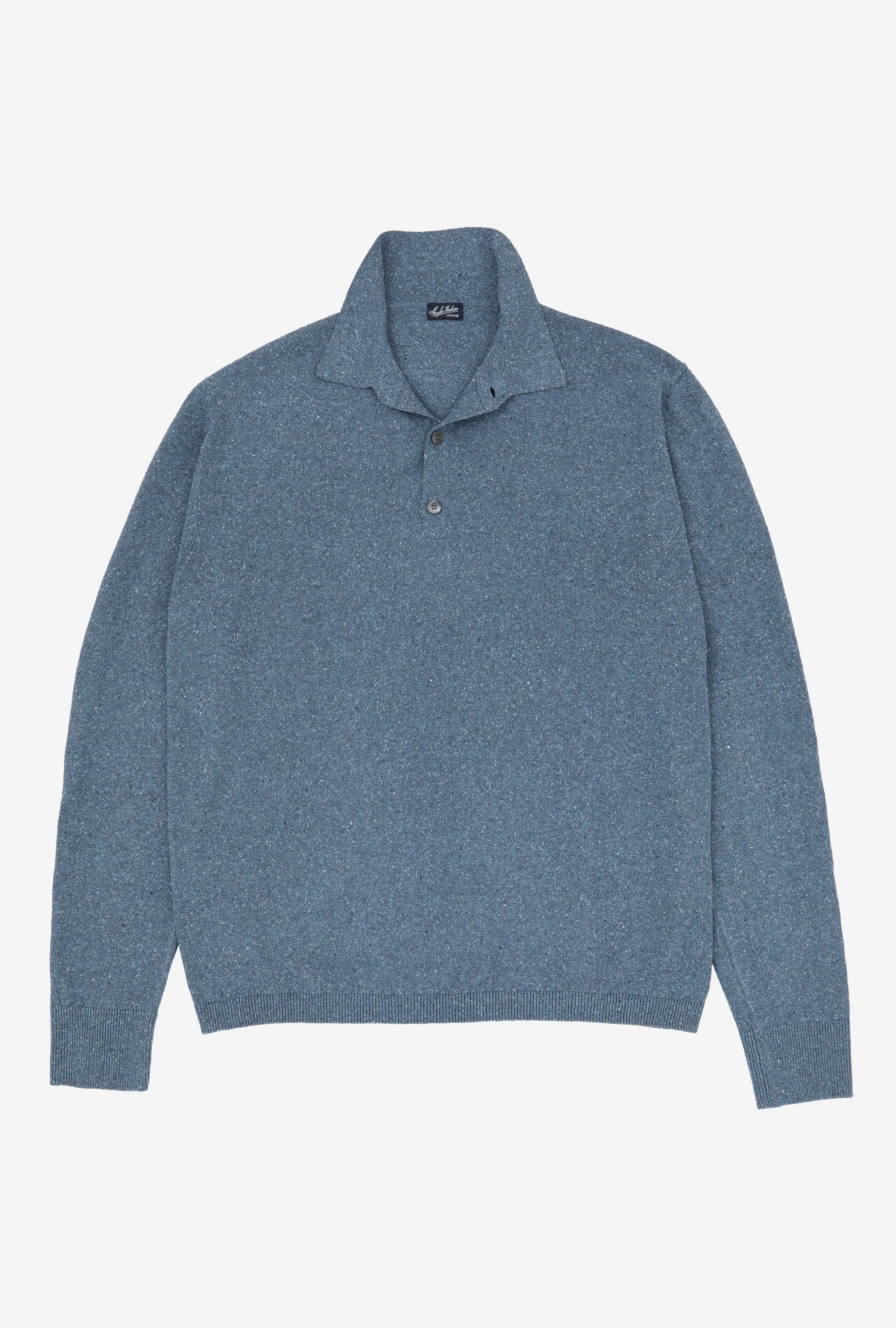 Knitted Polo Silk Airforce Blue Melange sold by Anglo Italian