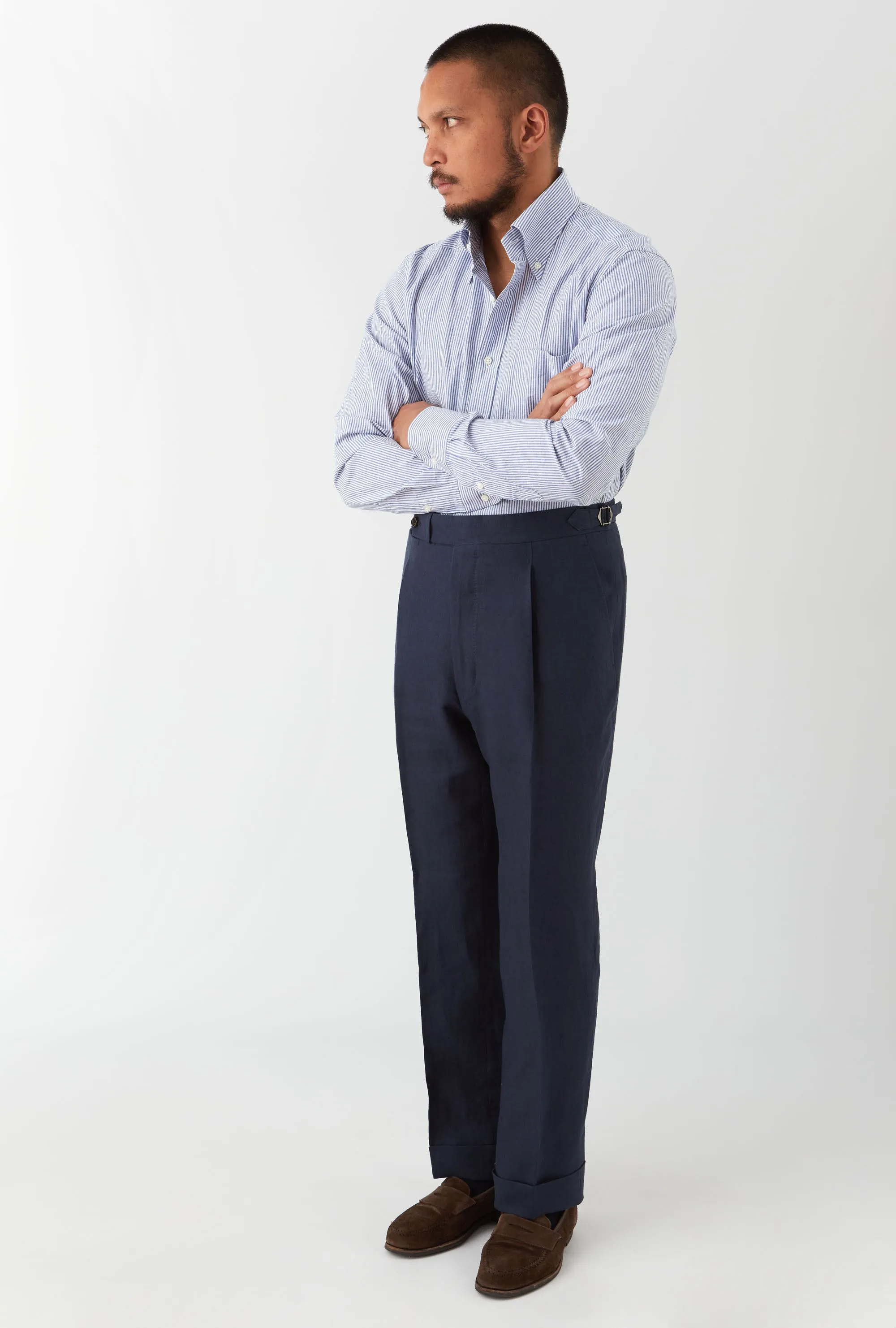 Tailored Trouser Washed Linen Navy sold by Anglo Italian product image thumbnail 3