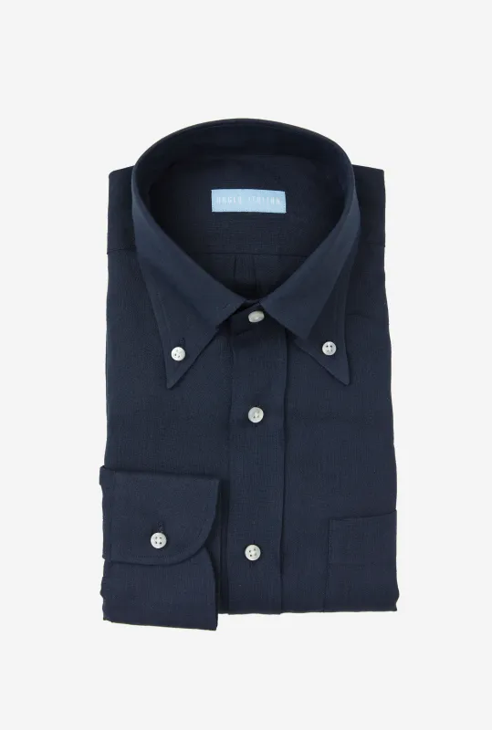 Button Down Linen Shirt Navy made by Anglo Italian